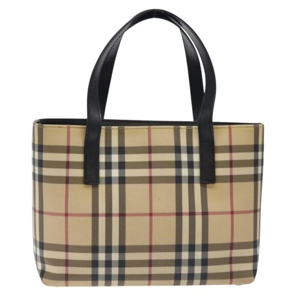 BURBERRY Nova Check Hand Bag PVC Beige Silver Auth - Picture 6 of 16